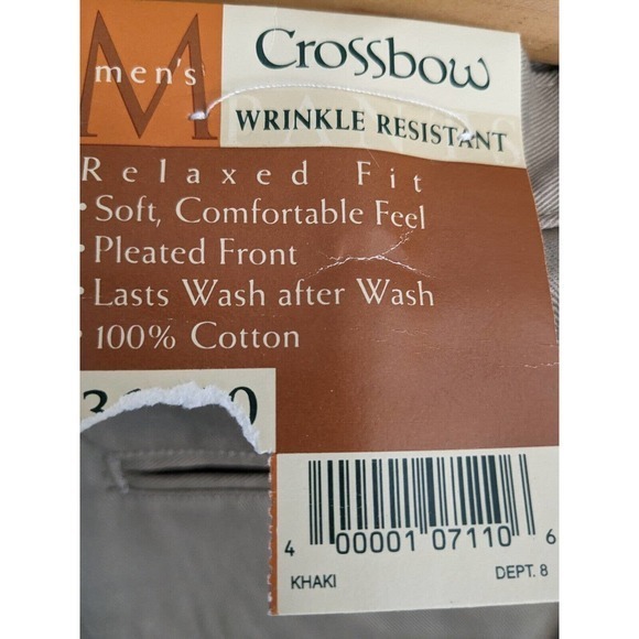 Crossbow Men's Tan V Pleated Chino‎ Khakis 36x30 New W/Tags Relaxed Fit - Picture 4 of 4